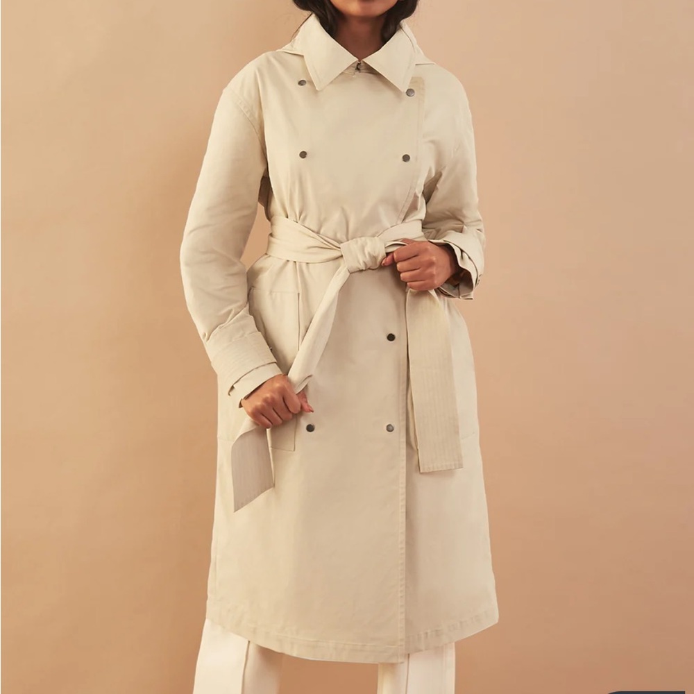 ADAY Cream Double-Breasted Trench Coat